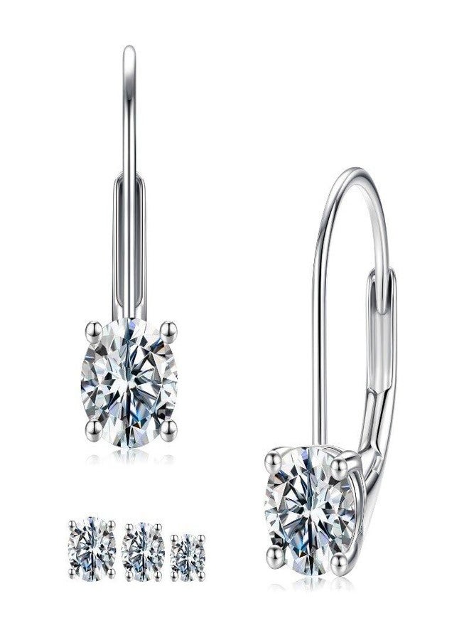 MOOSEA Moissanite Drop Earrings for Women, 925 Sterling Silver 1ct Lab Created Moissanite Dangle Earring Leverback Earrings for Women Anniversary Birthday Gifts for Wife Mom Girlfriend Grandma - Image 1